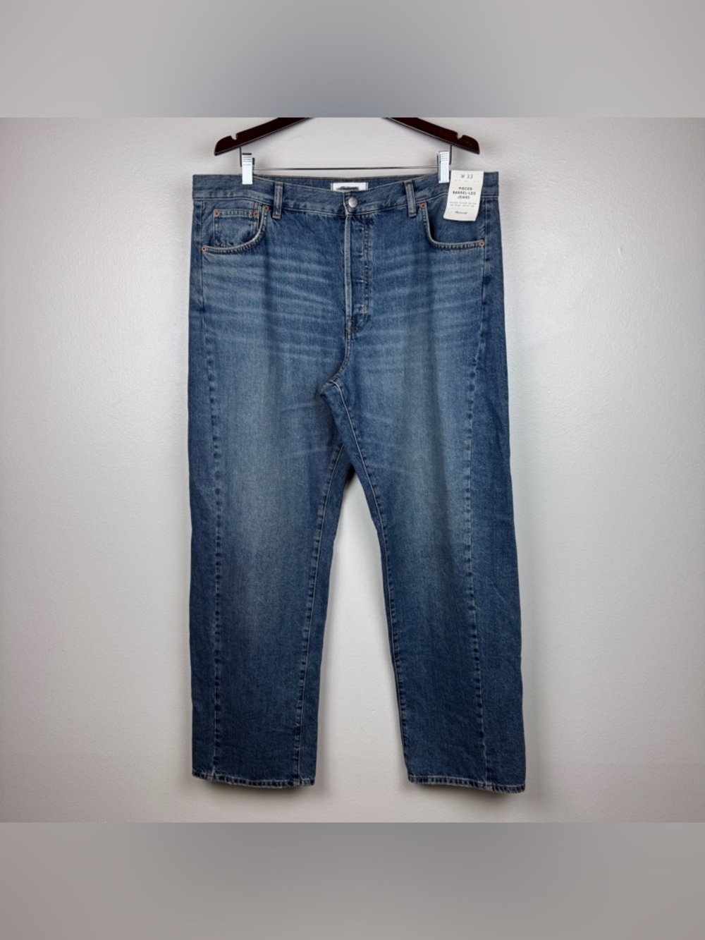 Madewell Pieced Barrel Leg Full Length Button Fly Jeans Size 33 NWT - Picture 3 of 10